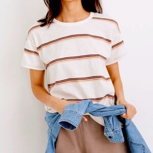 Madewell Myrtle Striped Women's whisper cotton crew neck shirt Cream Brown XXS